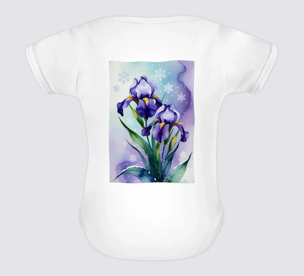 Pittura digitale di fiori di iris viola e fiocchi di neve body neonato maniche corte da Bloom And Brush