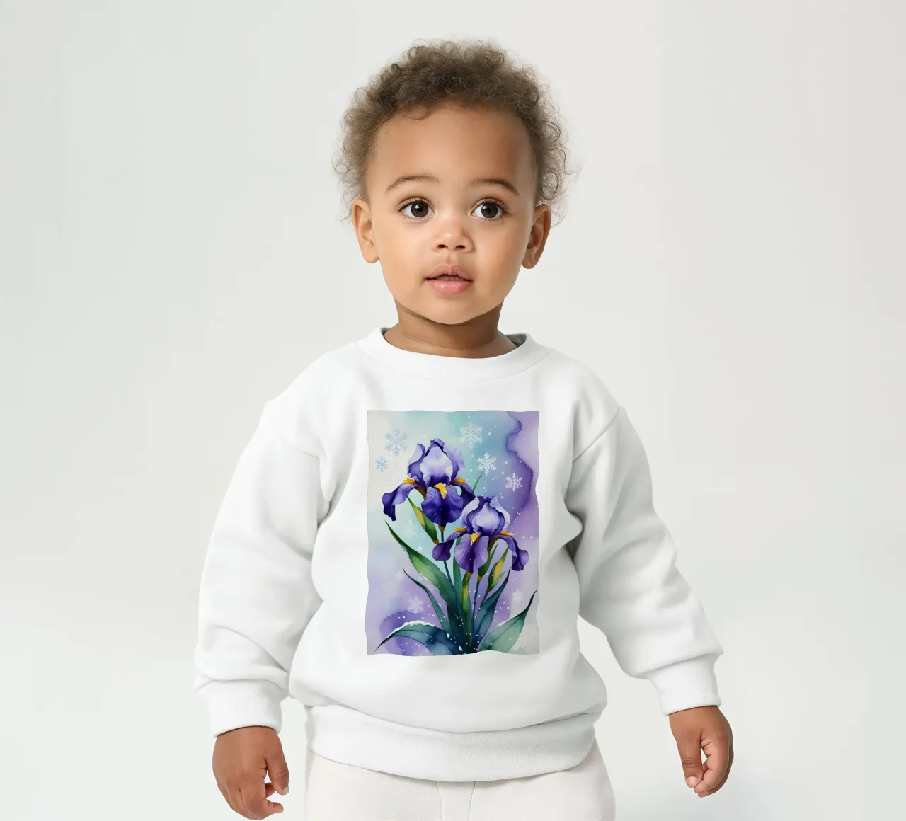 Pittura digitale di fiori di iris viola e fiocchi di neve felpa neonato da Bloom And Brush