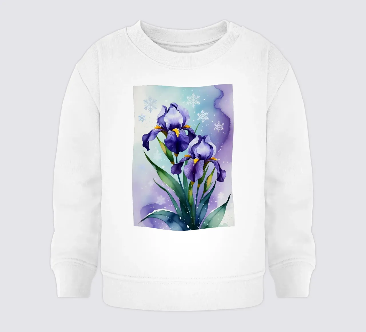 Pittura digitale di fiori di iris viola e fiocchi di neve felpa neonato da Bloom And Brush