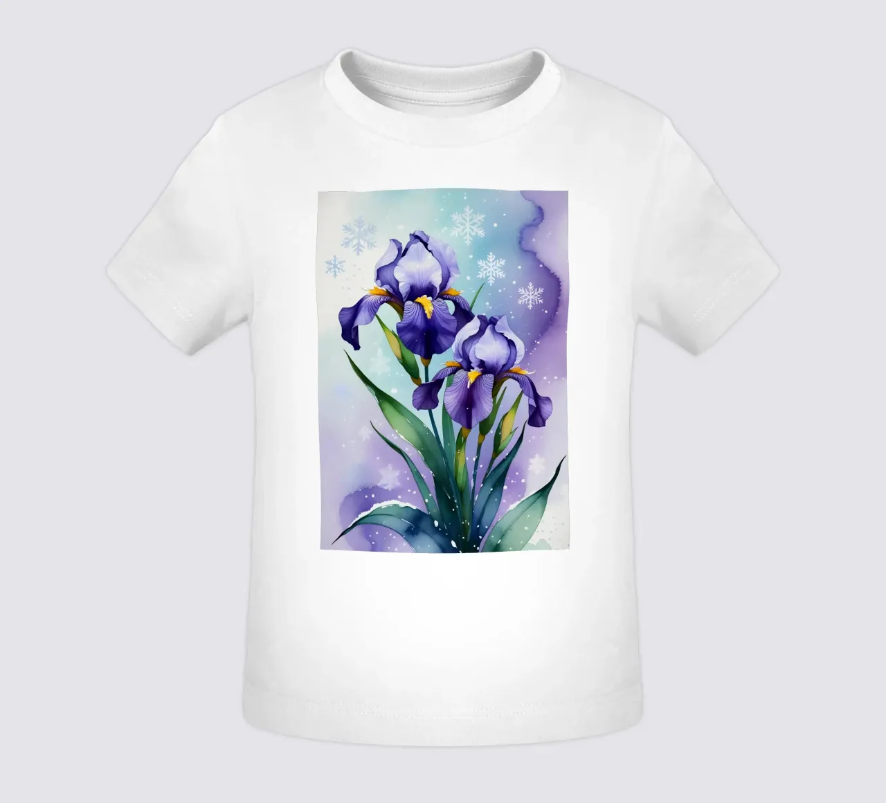 Pittura digitale di fiori di iris viola e fiocchi di neve maglietta neonato da Bloom And Brush