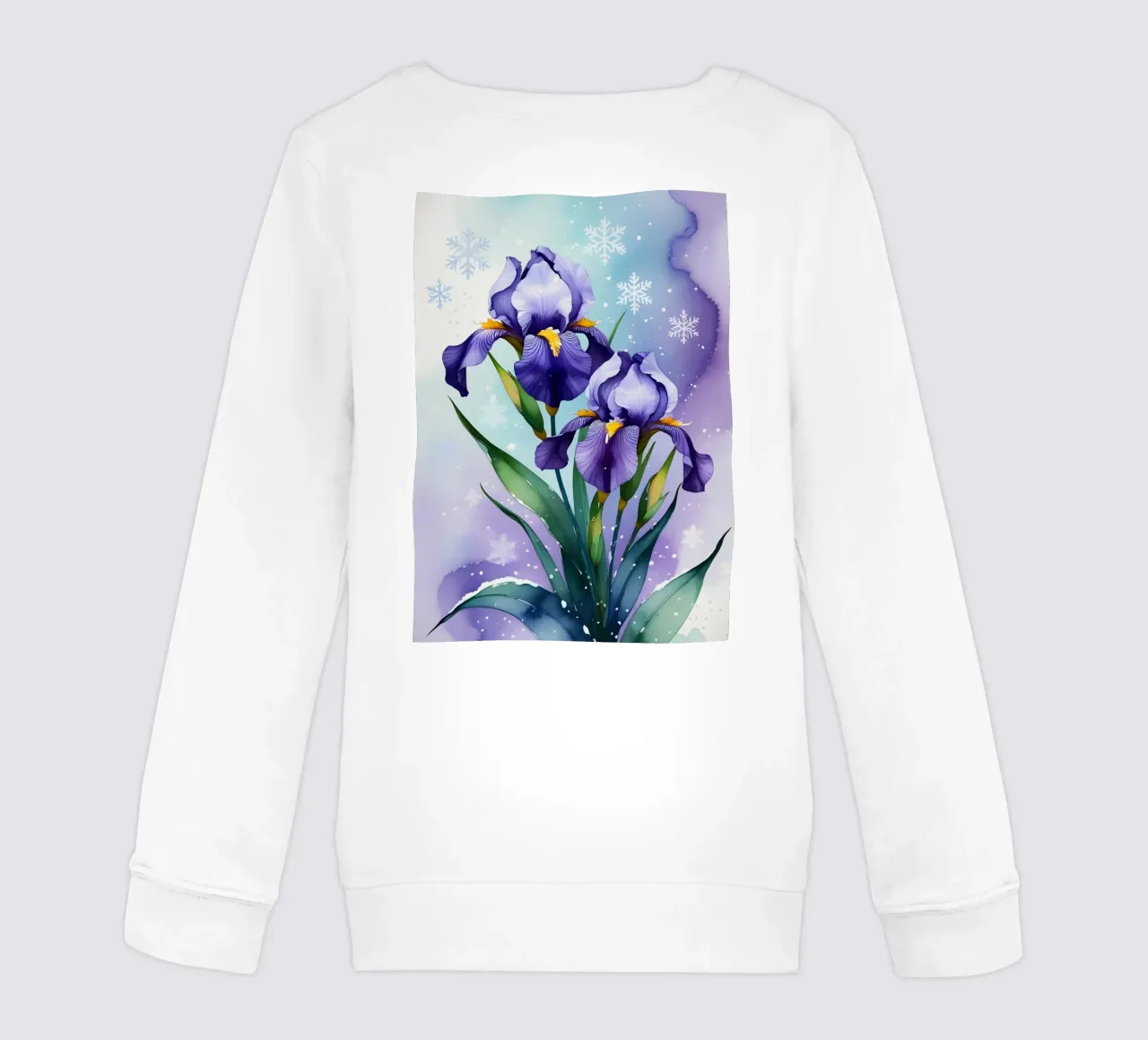 Pittura digitale di fiori di iris viola e fiocchi di neve felpa bambino da Bloom And Brush