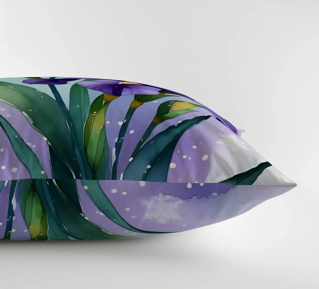 Pittura digitale di fiori di iris viola e fiocchi di neve cuscino da Bloom And Brush