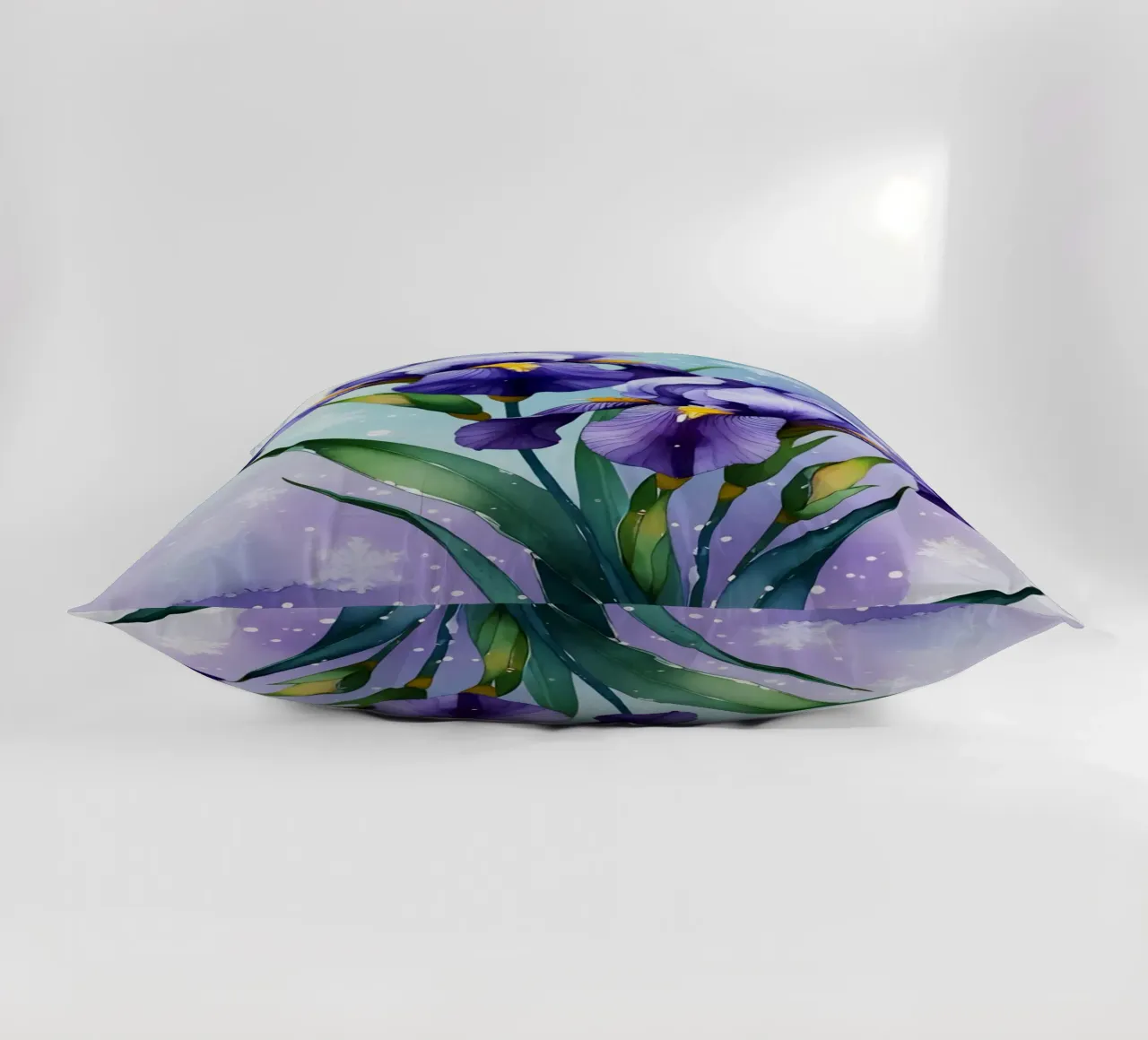 Pittura digitale di fiori di iris viola e fiocchi di neve cuscino da Bloom And Brush