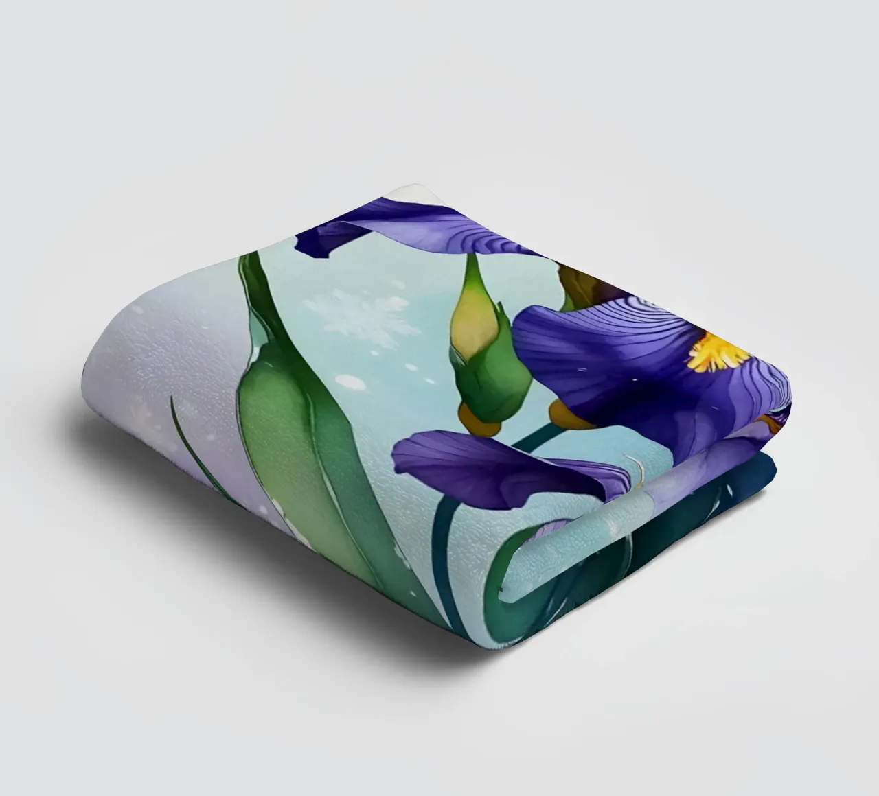 Pittura digitale di fiori di iris viola e fiocchi di neve asciugamano da bagno da Bloom And Brush