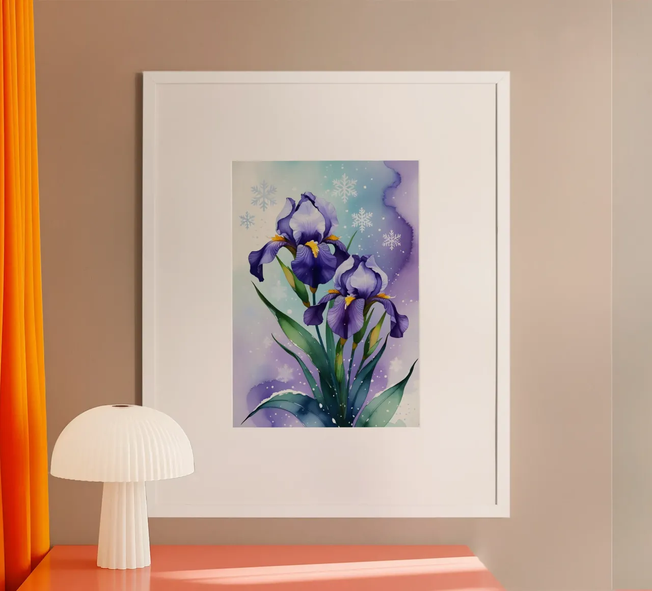 Pittura digitale di fiori di iris viola e fiocchi di neve carta hahnemühle da Bloom And Brush