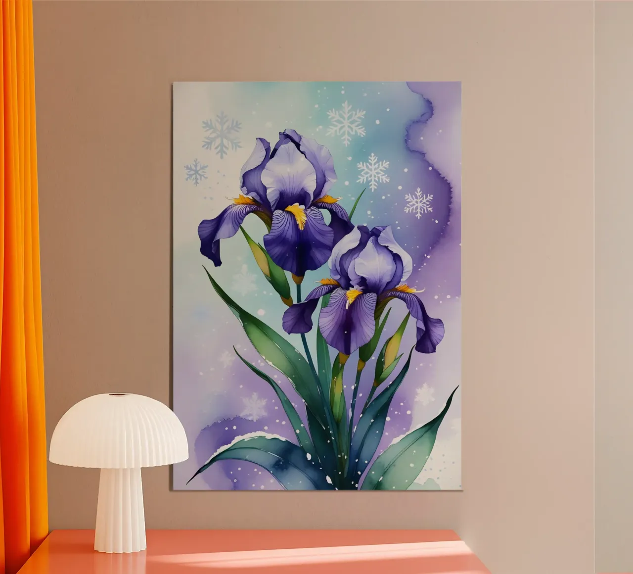Pittura digitale di fiori di iris viola e fiocchi di neve carta hahnemühle da Bloom And Brush