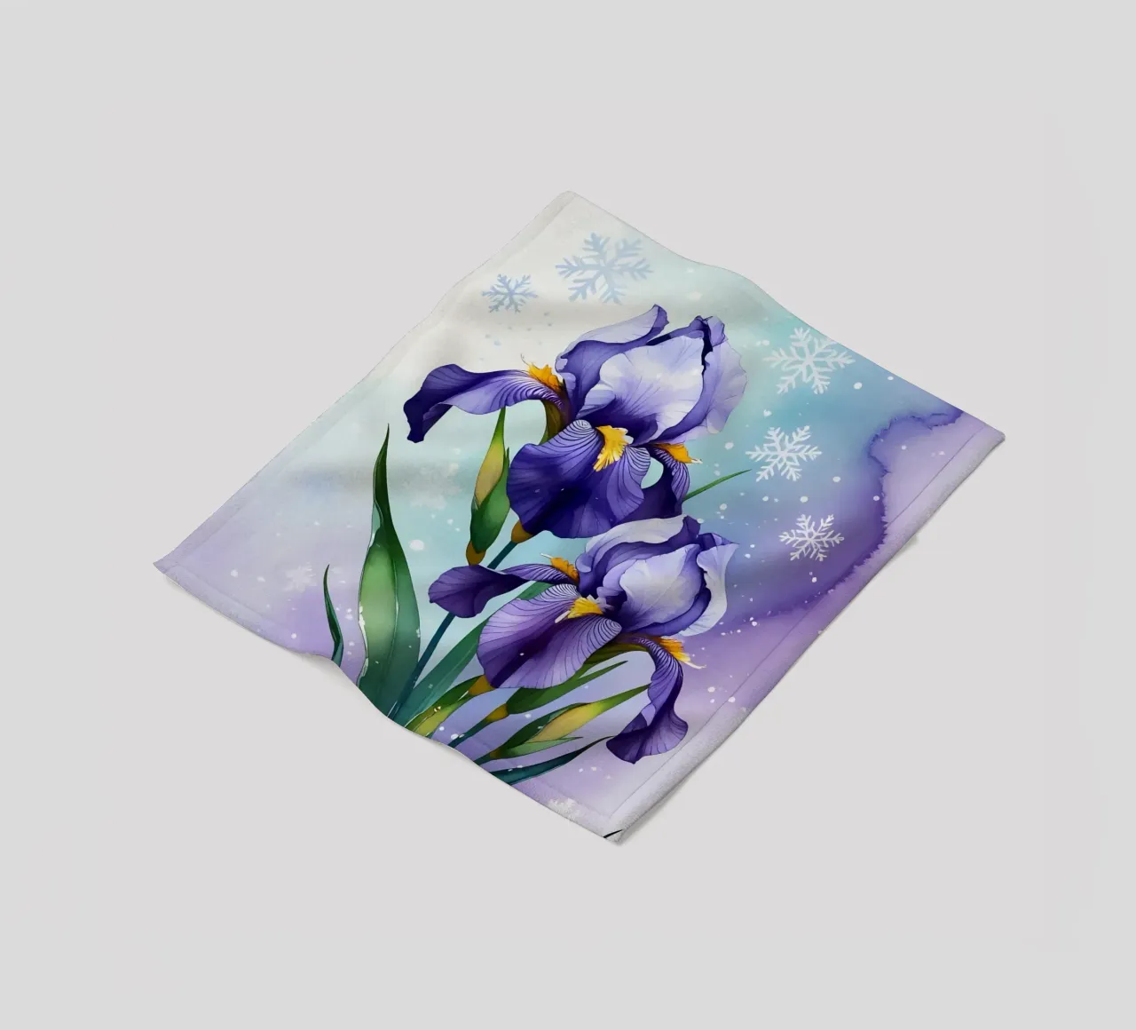 Pittura digitale di fiori di iris viola e fiocchi di neve coperta in pile da Bloom And Brush
