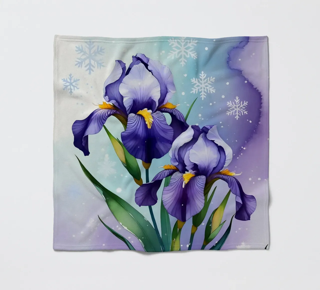 Pittura digitale di fiori di iris viola e fiocchi di neve coperta in pile da Bloom And Brush