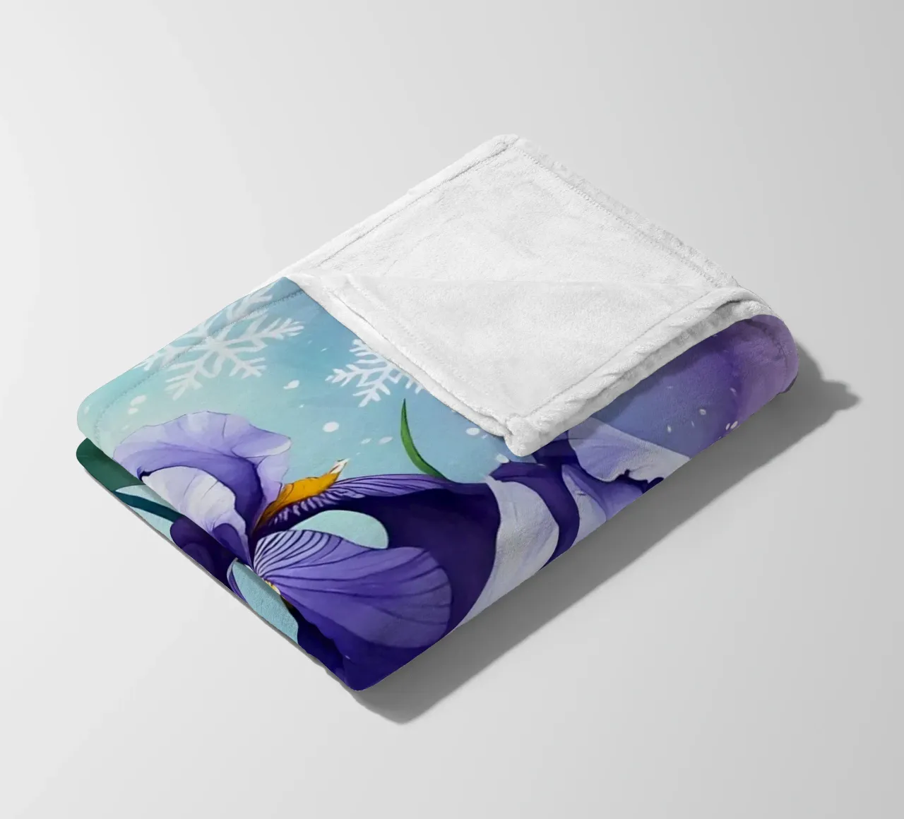 Pittura digitale di fiori di iris viola e fiocchi di neve coperta in pile da Bloom And Brush