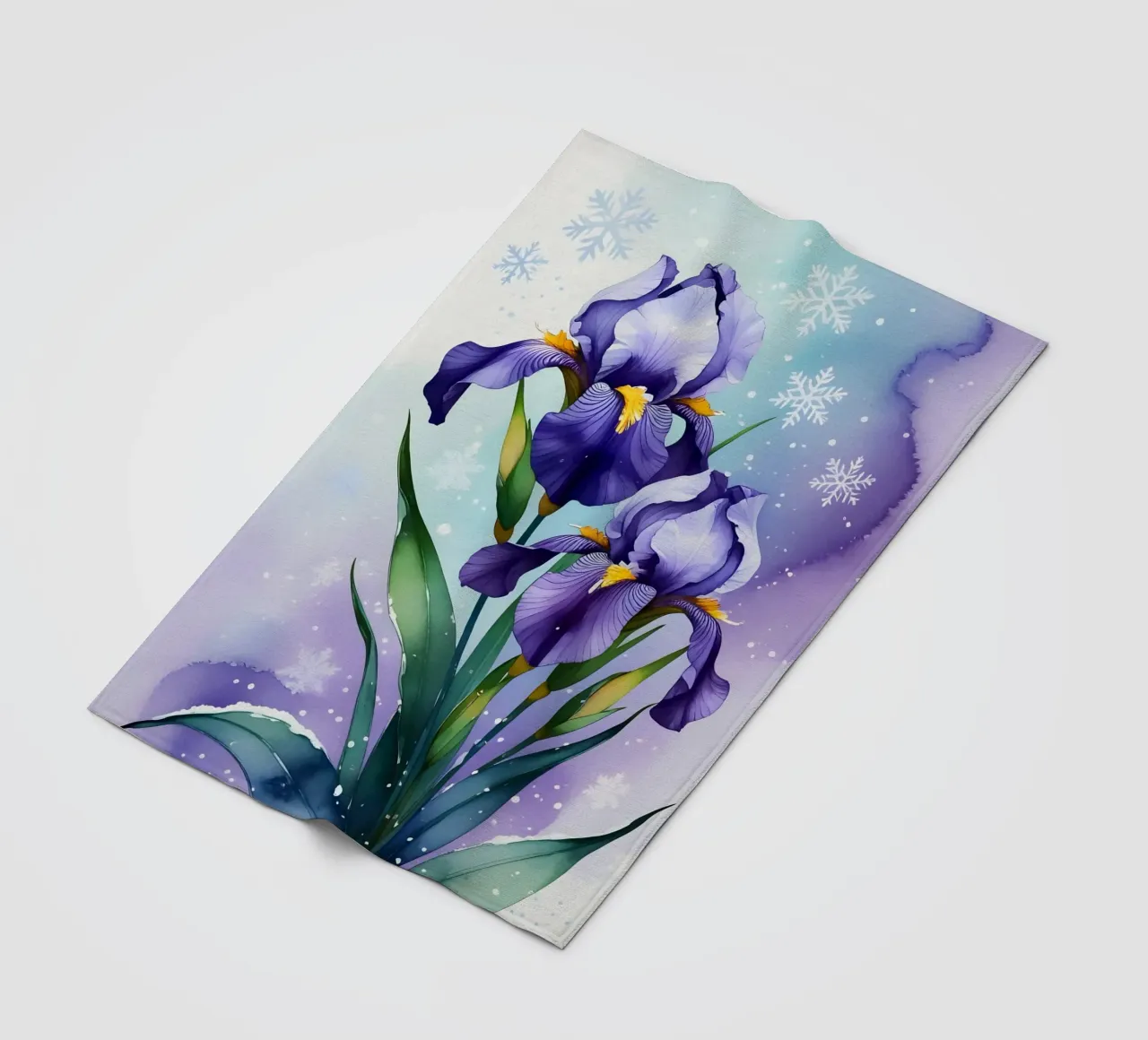 Pittura digitale di fiori di iris viola e fiocchi di neve coperta in pile da Bloom And Brush