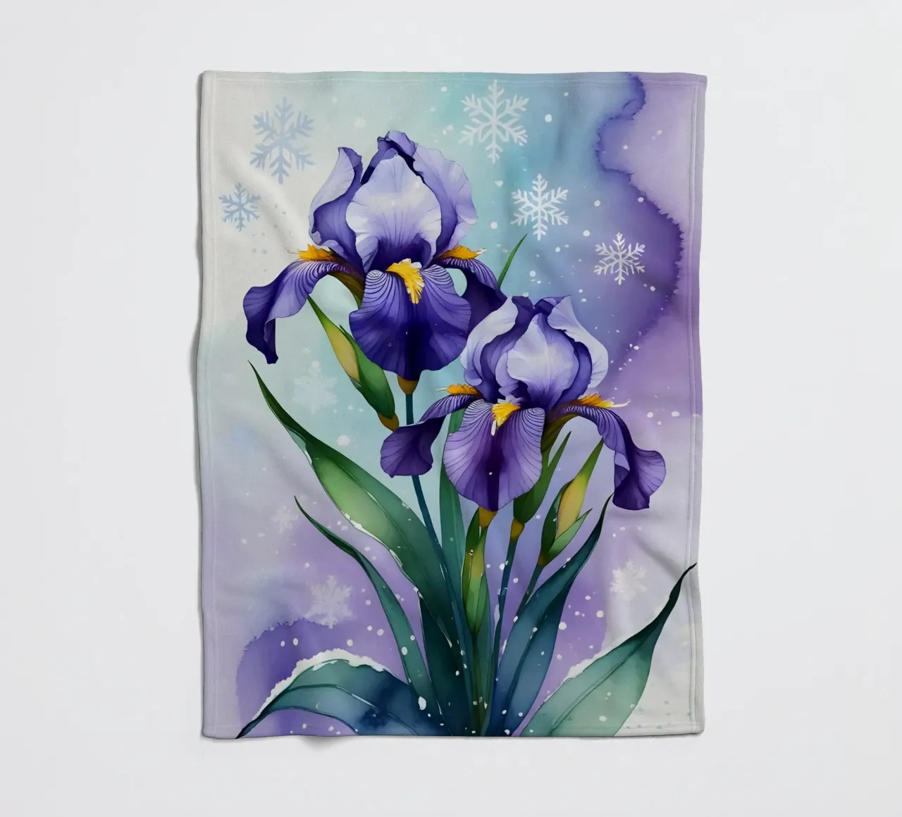 Pittura digitale di fiori di iris viola e fiocchi di neve coperta in pile da Bloom And Brush