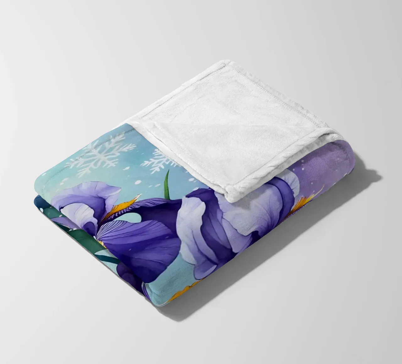 Pittura digitale di fiori di iris viola e fiocchi di neve coperta in pile da Bloom And Brush