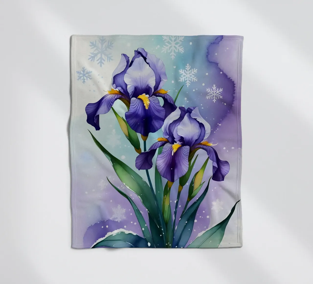 Pittura digitale di fiori di iris viola e fiocchi di neve coperta in pile da Bloom And Brush