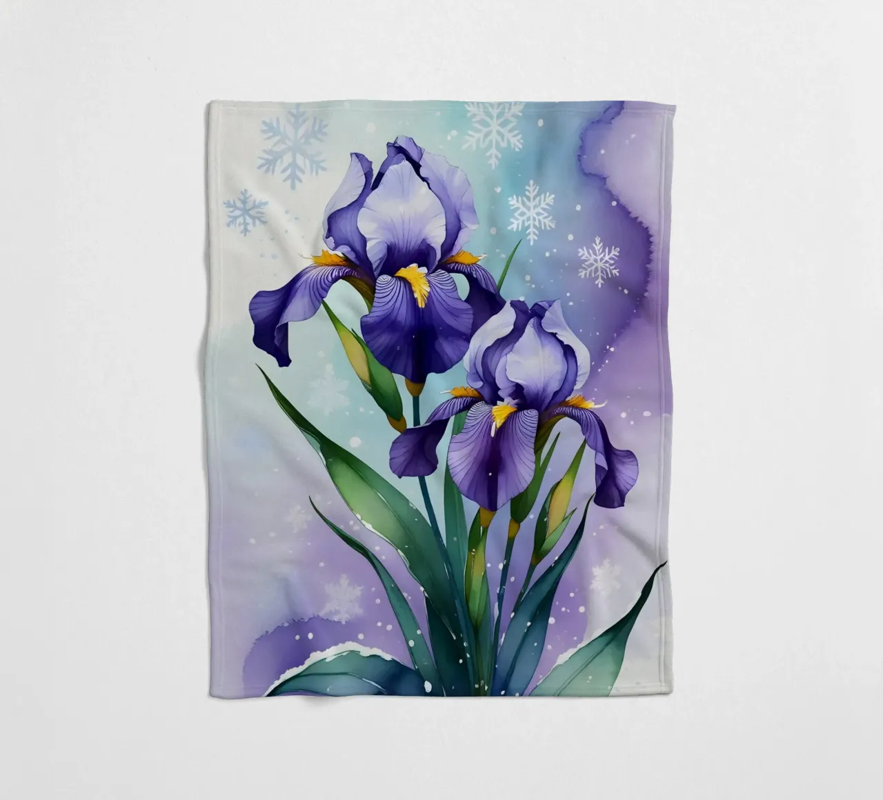 Pittura digitale di fiori di iris viola e fiocchi di neve coperta in pile da Bloom And Brush