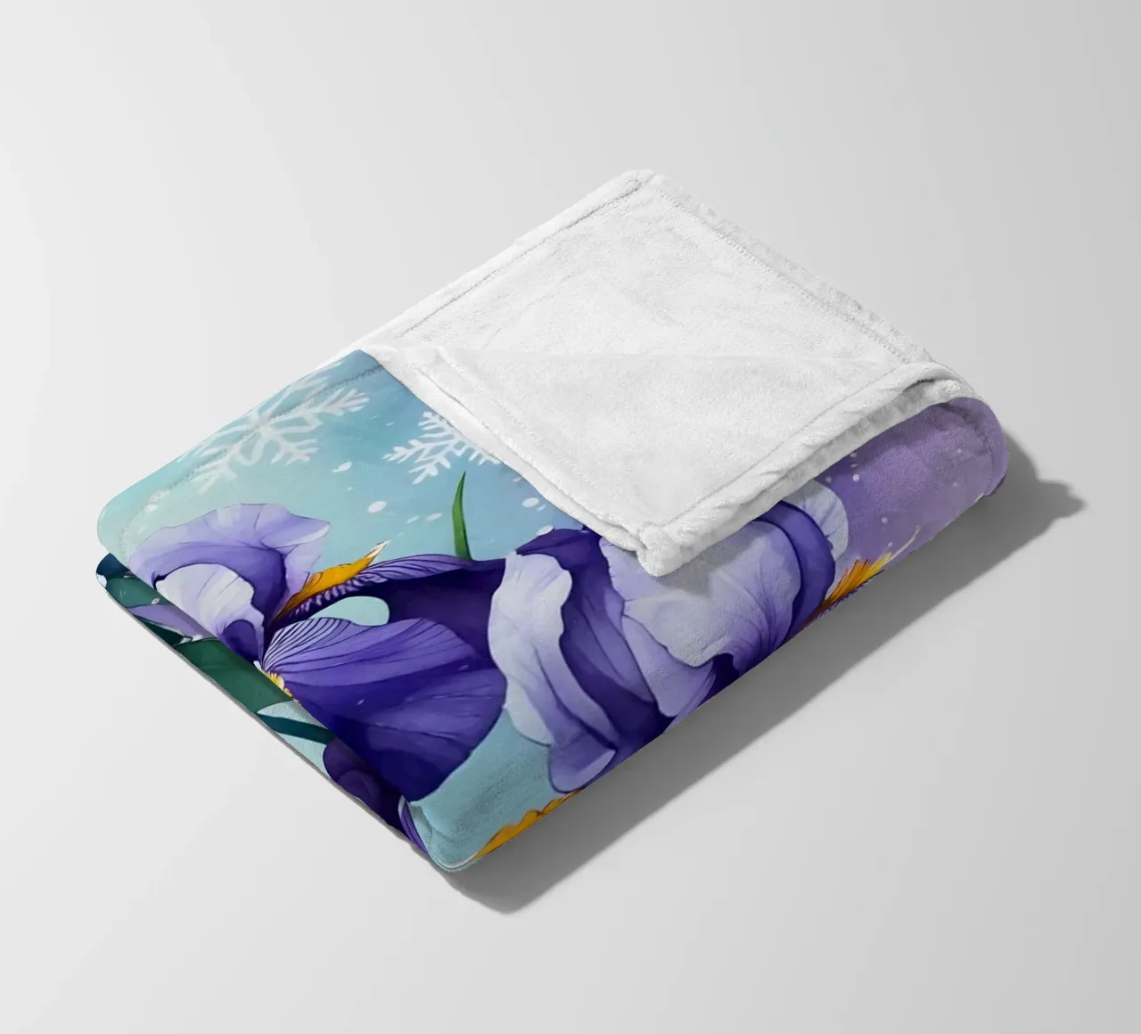 Pittura digitale di fiori di iris viola e fiocchi di neve coperta in pile da Bloom And Brush