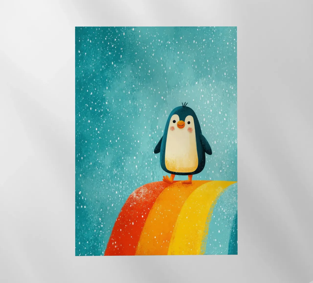 Illustrazione di un pinguino sull'arcobaleno pellicola backlit da Atelier Ballon
