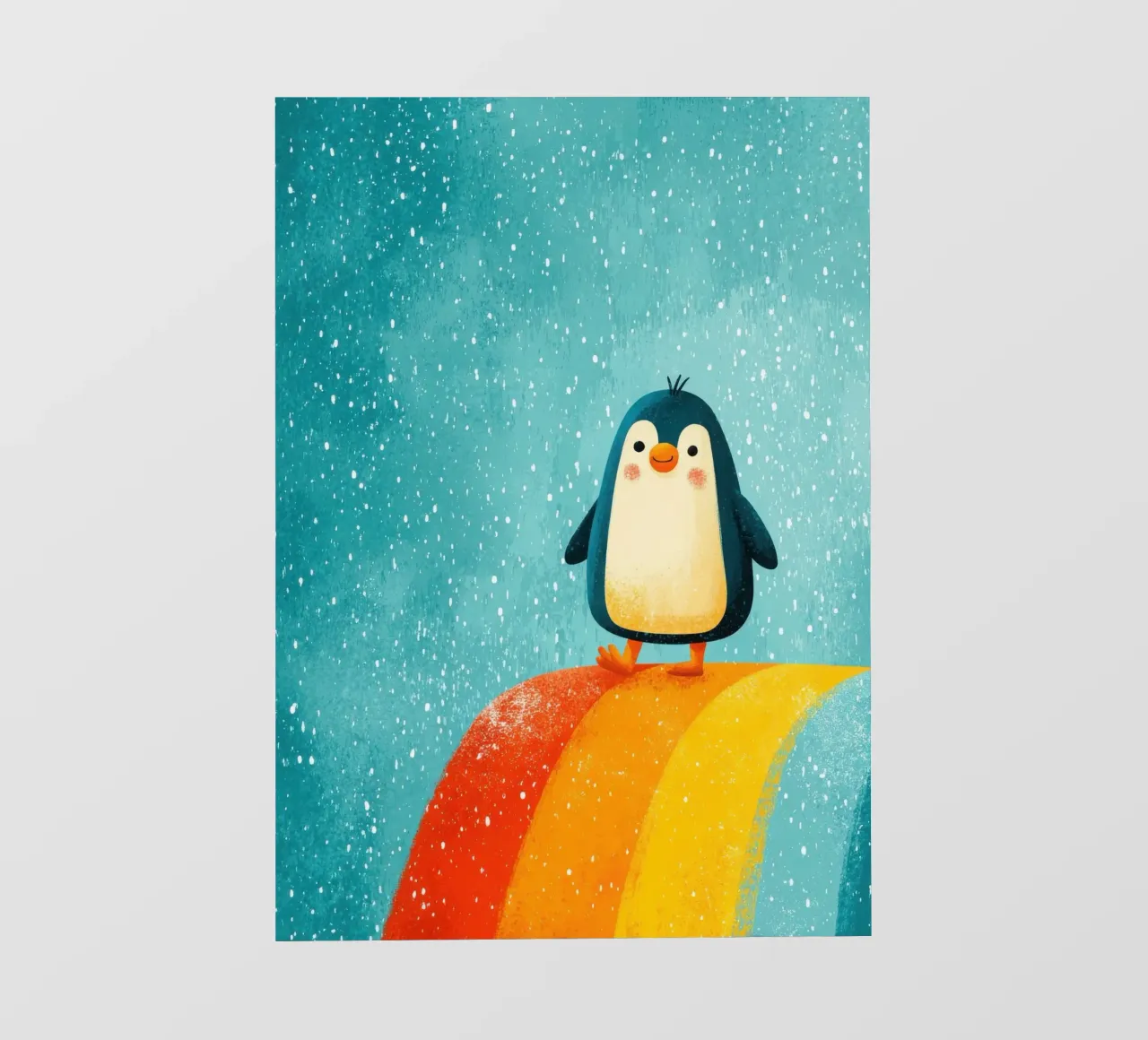 Illustrazione di un pinguino sull'arcobaleno telo in pvc da Atelier Ballon