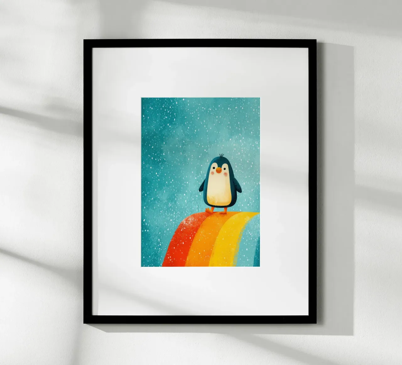 Illustrazione di un pinguino sull'arcobaleno carta hahnemühle da Atelier Ballon
