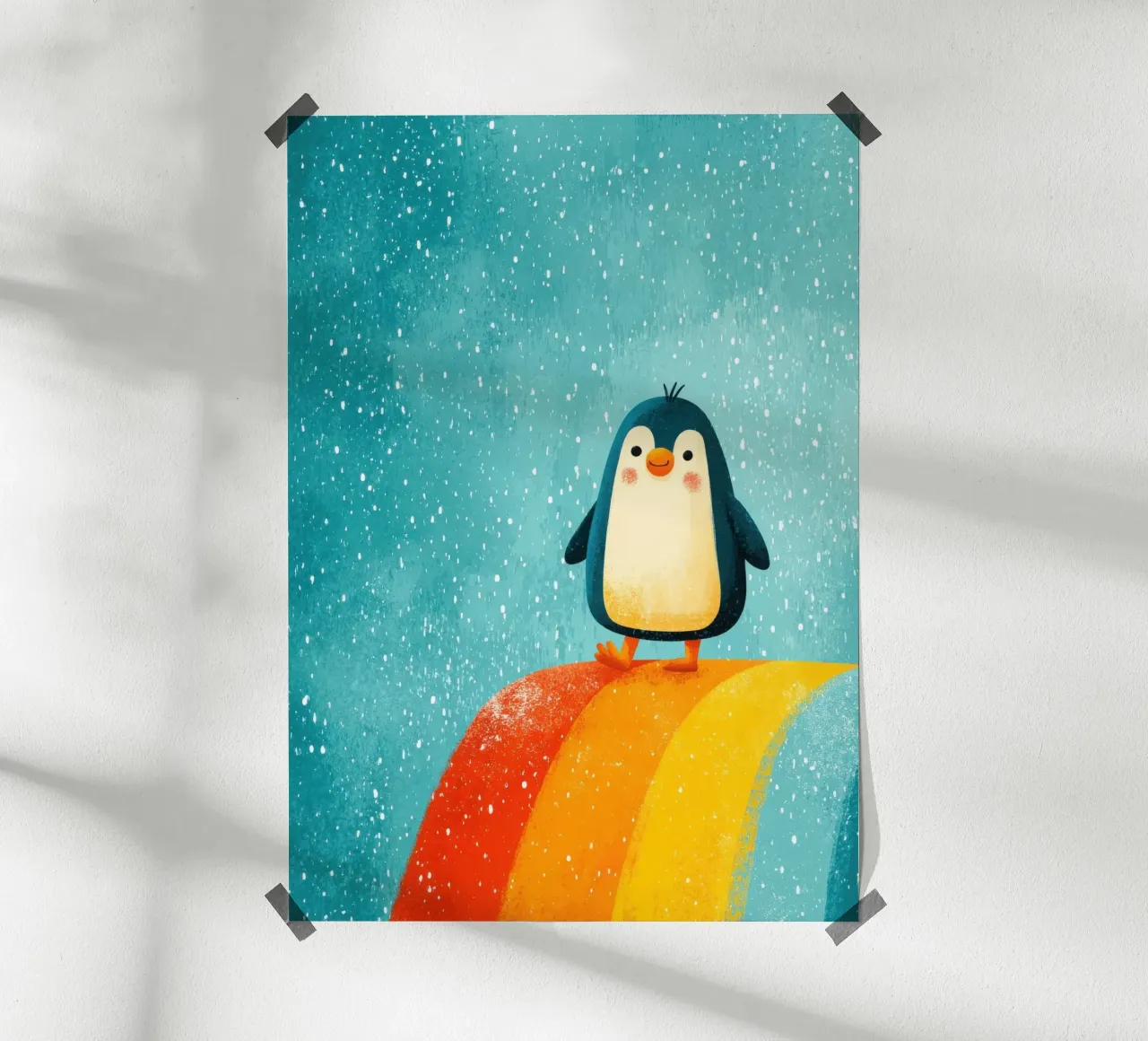 Illustrazione di un pinguino sull'arcobaleno carta hahnemühle da Atelier Ballon
