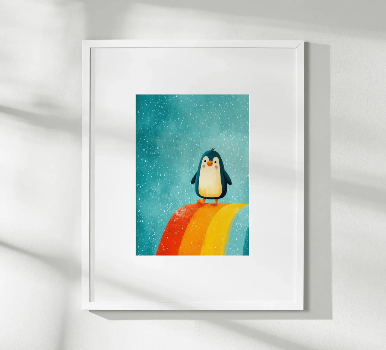 Illustrazione di un pinguino sull'arcobaleno carta hahnemühle da Atelier Ballon