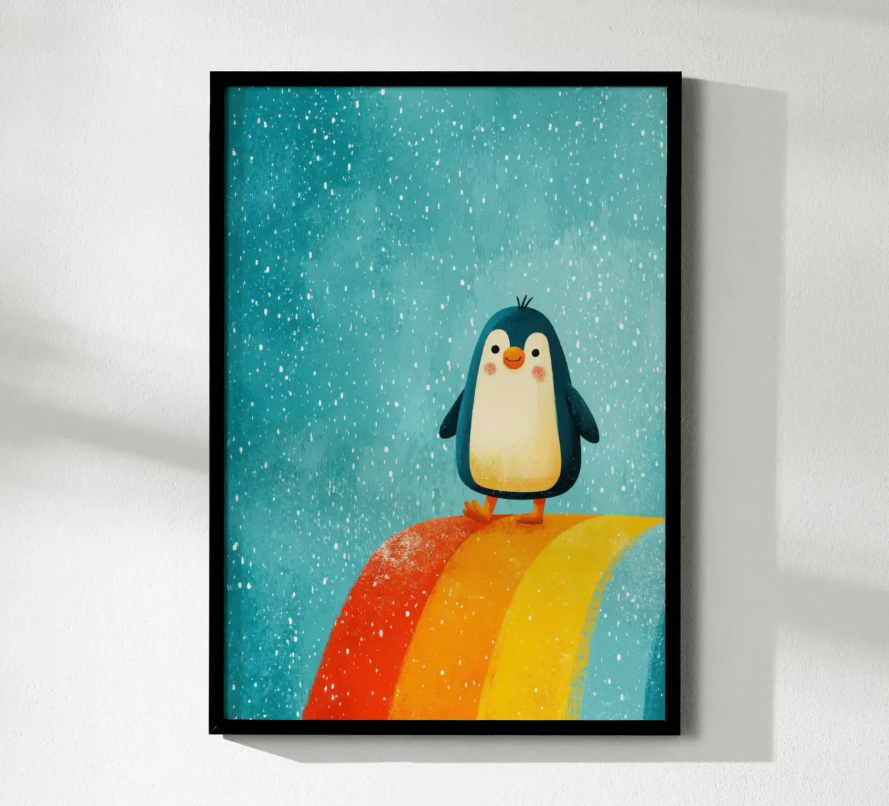 Illustrazione di un pinguino sull'arcobaleno carta hahnemühle da Atelier Ballon