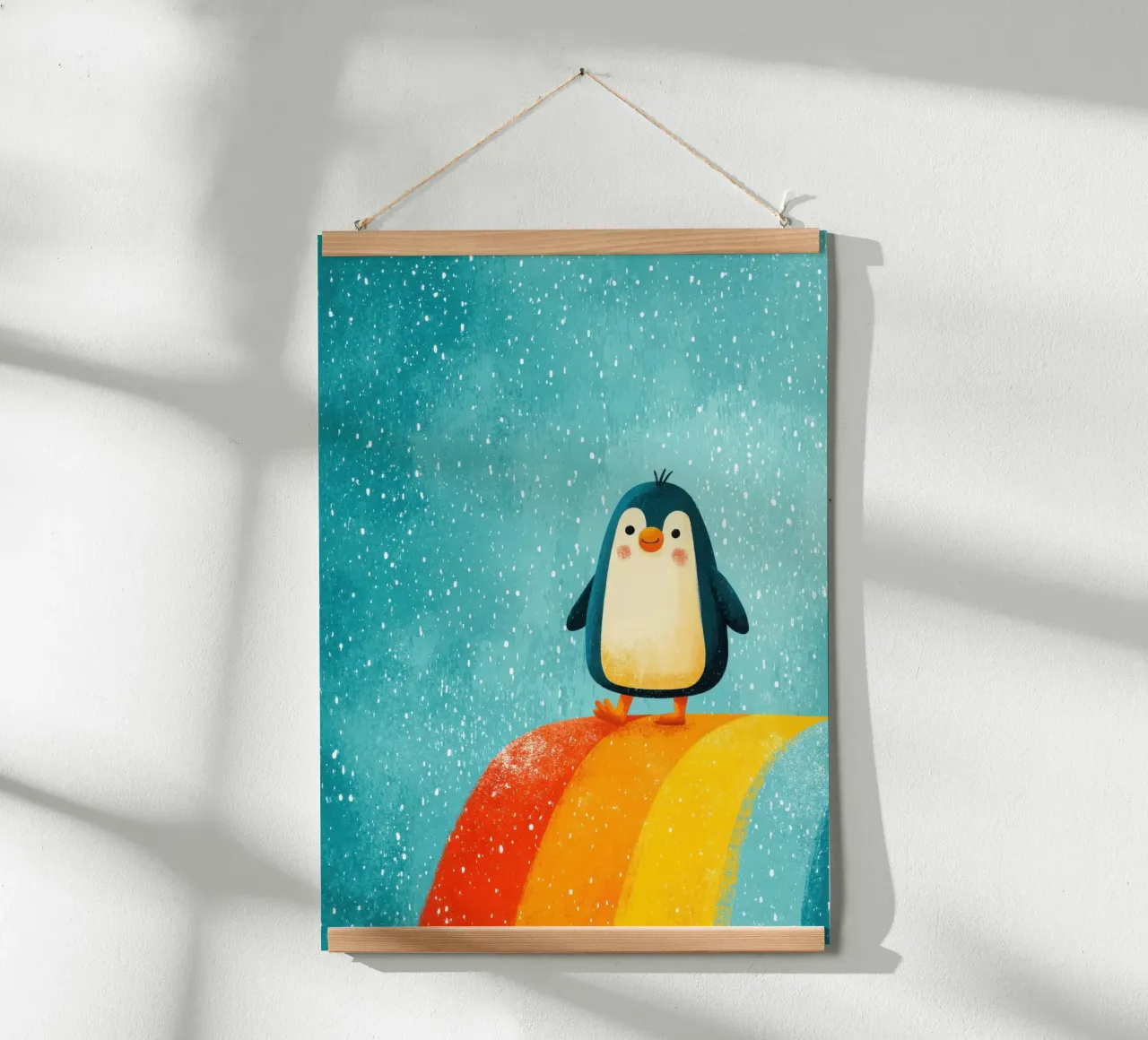 Illustrazione di un pinguino sull'arcobaleno carta hahnemühle da Atelier Ballon