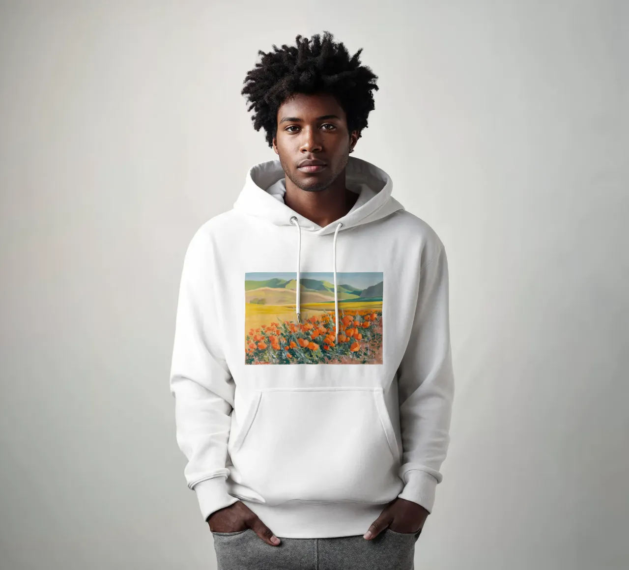 Patchwork de amapolas naranjas sudadera con capucha de Angkasa Mist