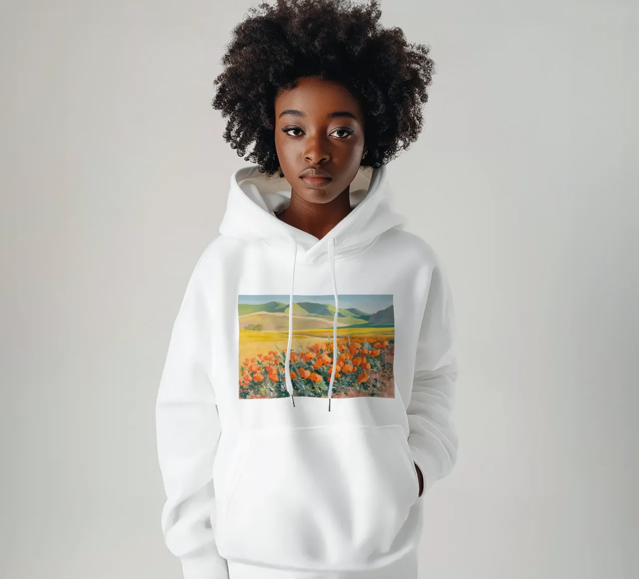 Patchwork de amapolas naranjas sudadera con capucha de Angkasa Mist