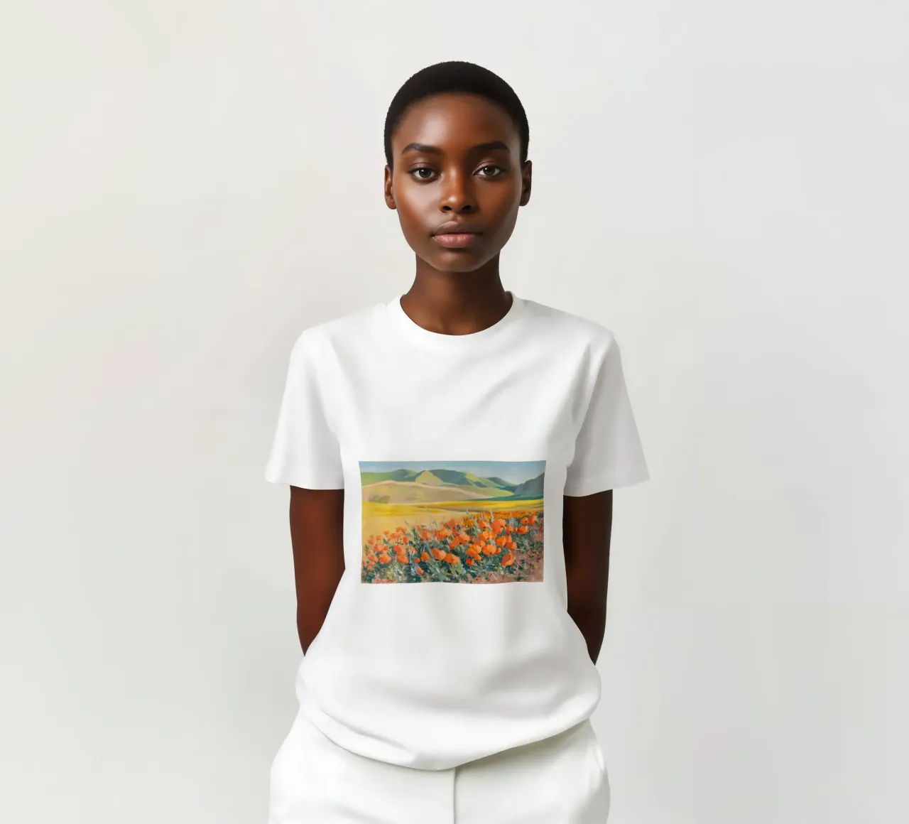 Patchwork di papaveri arancioni t-shirt da Angkasa Mist