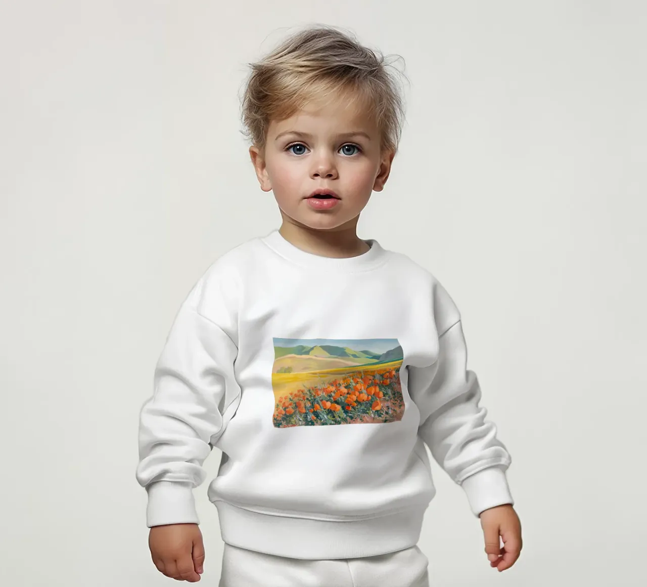 Patchwork di papaveri arancioni felpa neonato da Angkasa Mist