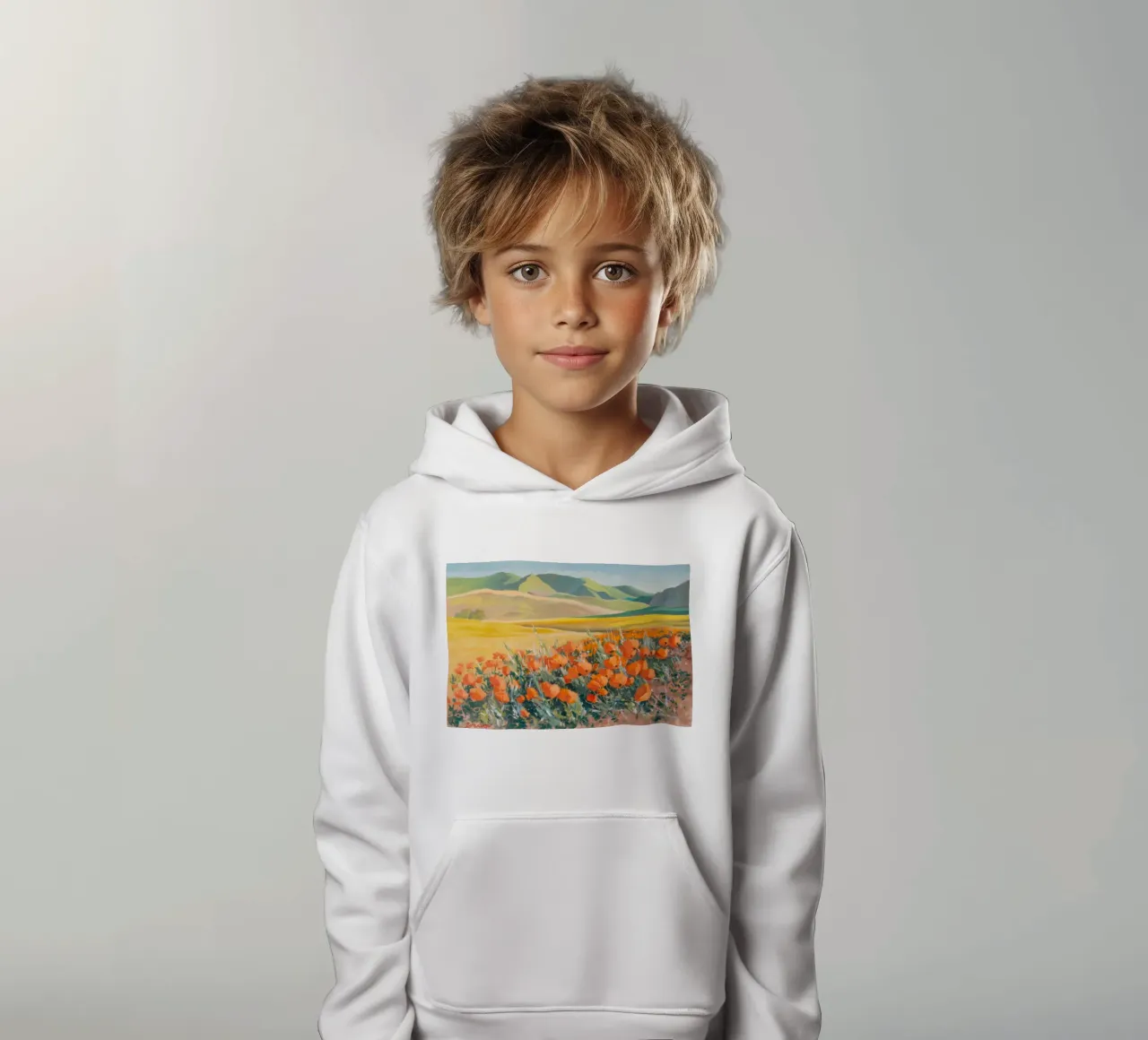 Patchwork di papaveri arancioni felpa bambino con cappuccio da Angkasa Mist