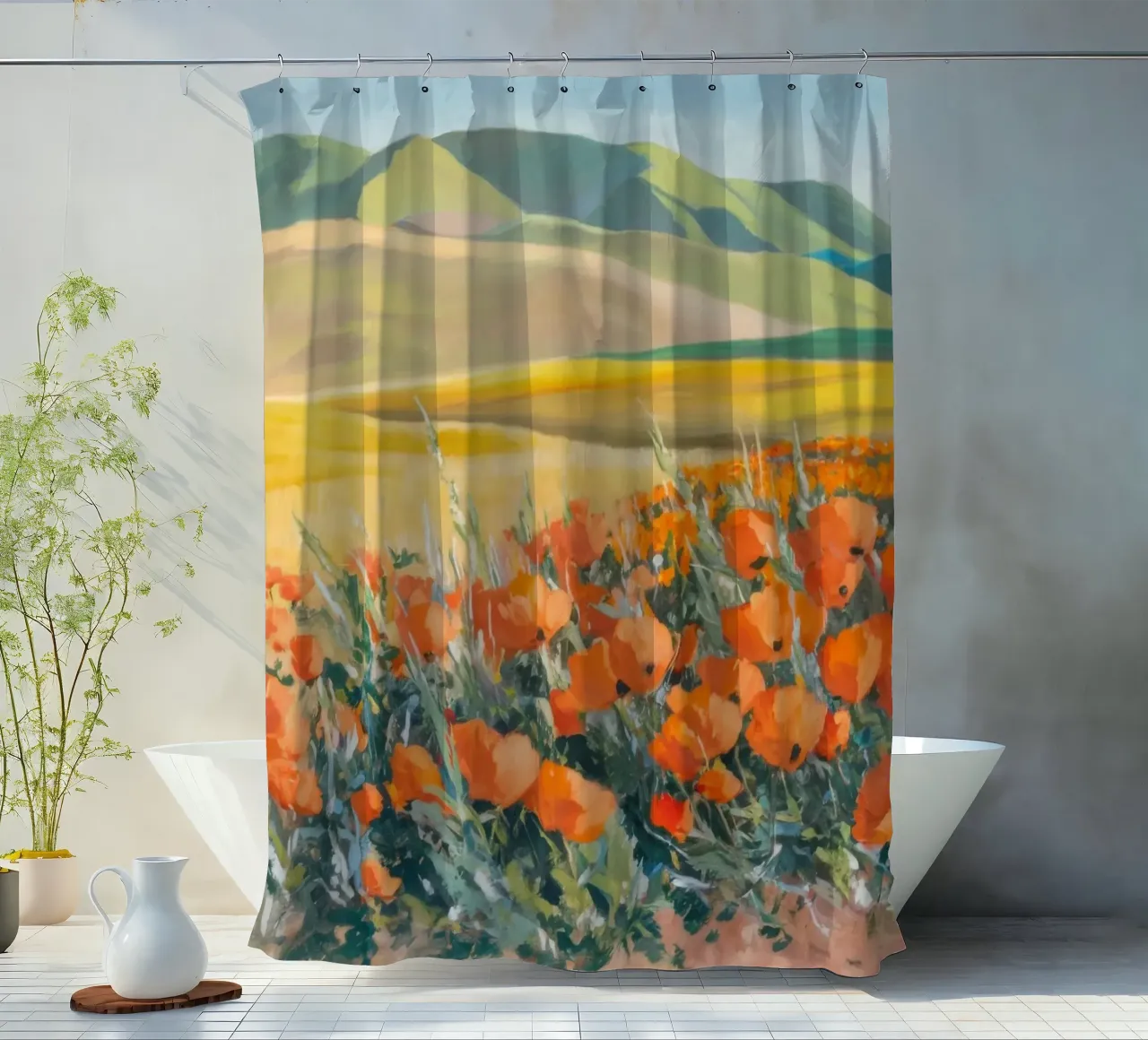 Patchwork di papaveri arancioni tenda da doccia da Angkasa Mist