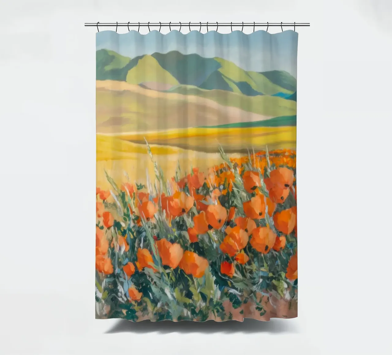 Patchwork di papaveri arancioni tenda da doccia da Angkasa Mist