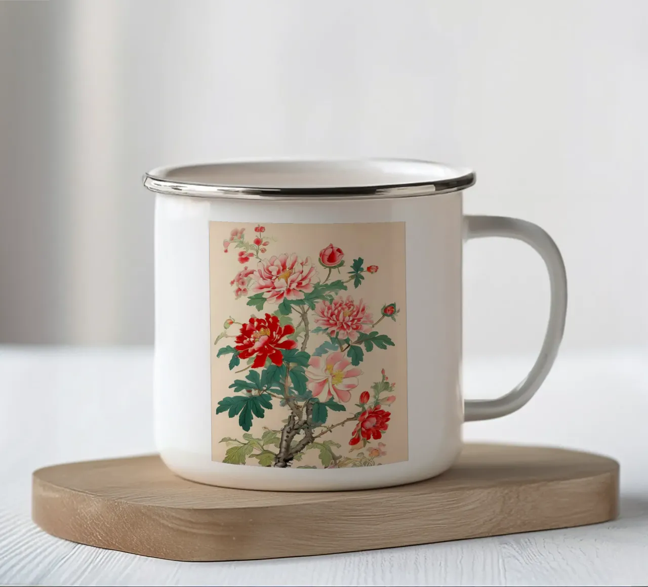 Eleganza dei fiori di peonia tazza in smalto da Artistic-shop