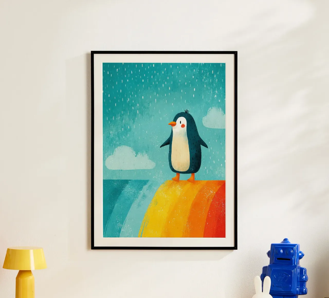 Illustrazione di un pinguino sull'arcobaleno carta hahnemühle da Atelier Ballon