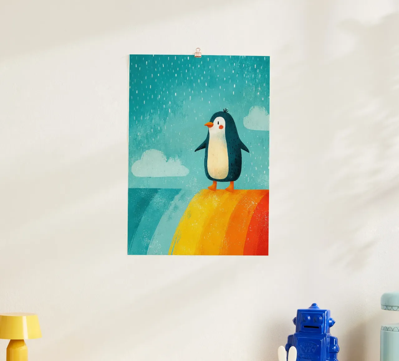 Illustrazione di un pinguino sull'arcobaleno carta hahnemühle da Atelier Ballon