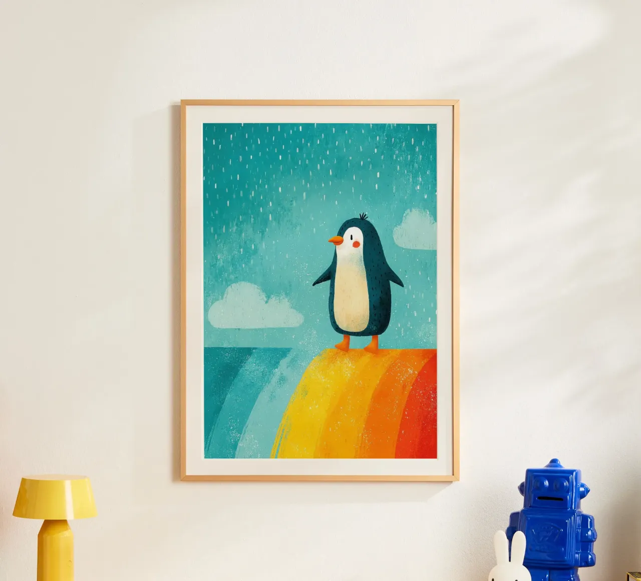 Illustrazione di un pinguino sull'arcobaleno carta hahnemühle da Atelier Ballon