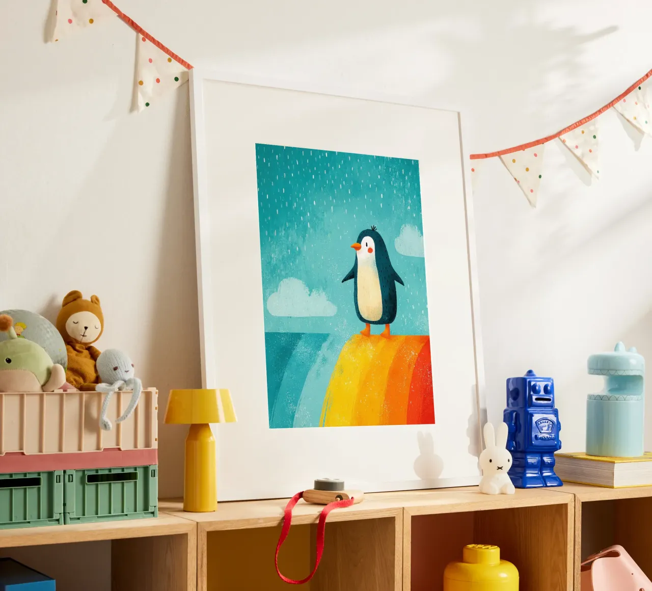 Illustrazione di un pinguino sull'arcobaleno carta hahnemühle da Atelier Ballon