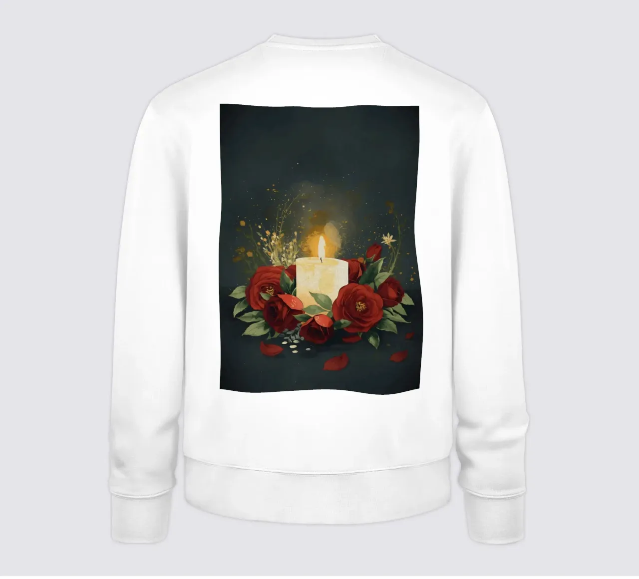 Pittura digitale di rose rosse e candele bianche felpa da Bloom And Brush