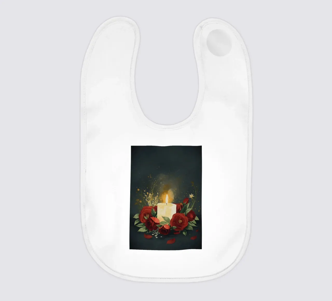 Pittura digitale di rose rosse e candele bianche bavaglino da Bloom And Brush