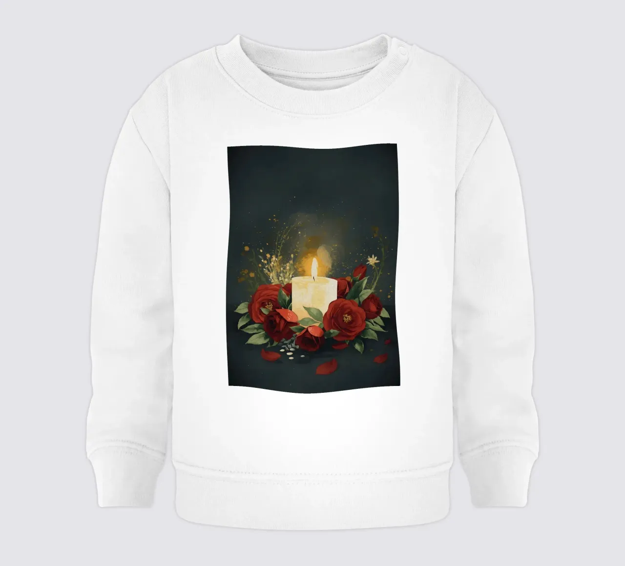 Pittura digitale di rose rosse e candele bianche felpa neonato da Bloom And Brush