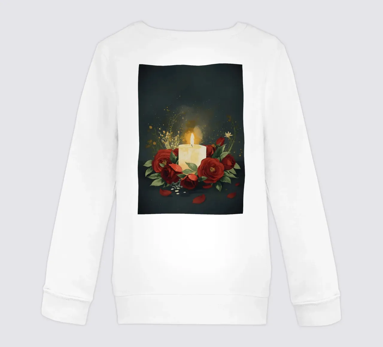 Pittura digitale di rose rosse e candele bianche felpa bambino da Bloom And Brush