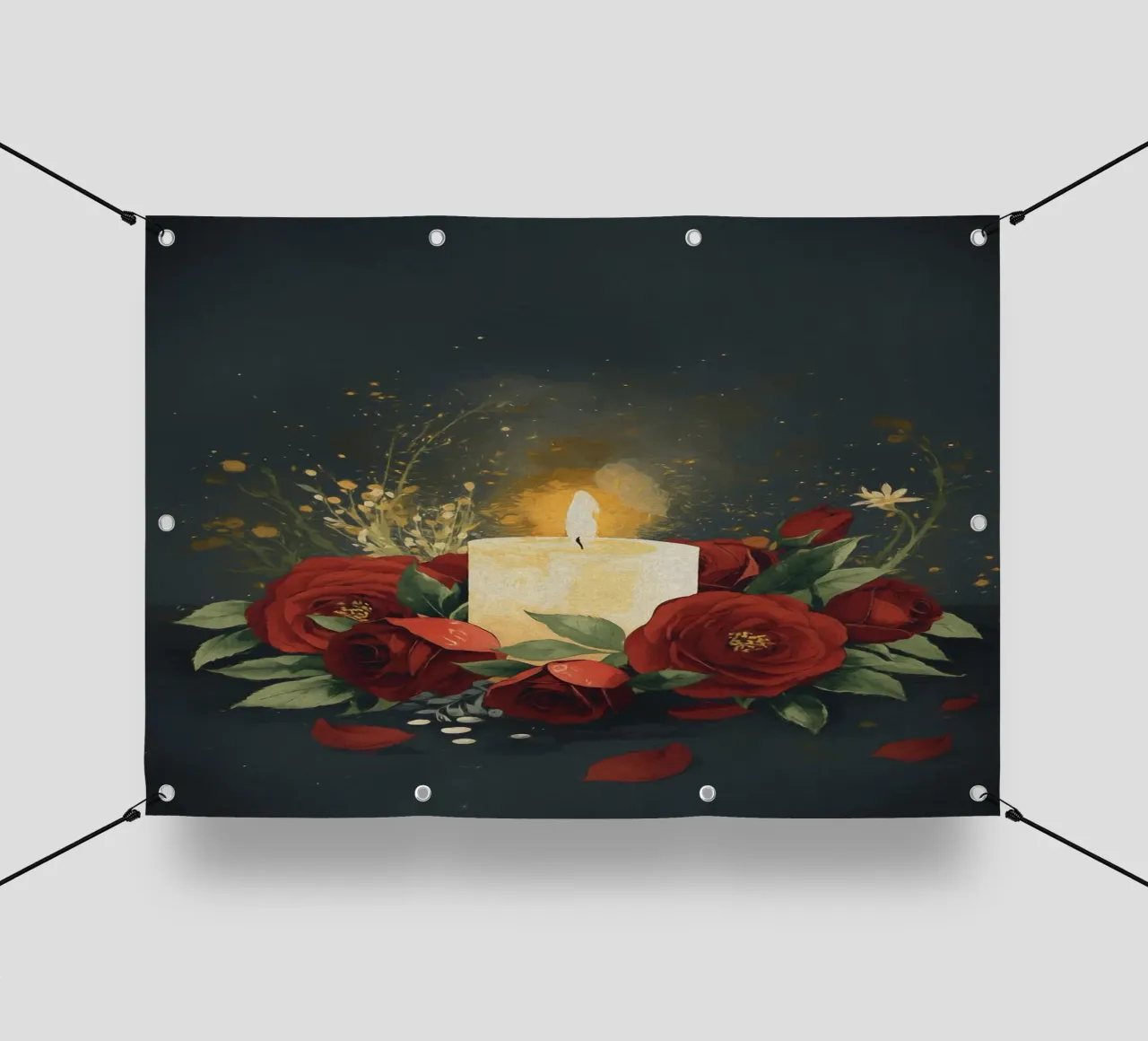 Pittura digitale di rose rosse e candele bianche telo in pvc da Bloom And Brush