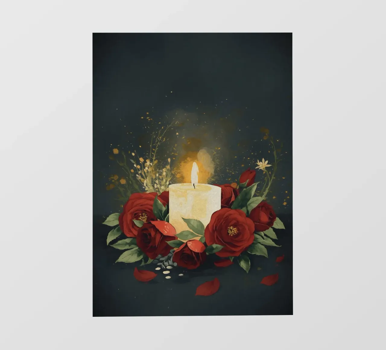 Pittura digitale di rose rosse e candele bianche telo in pvc da Bloom And Brush