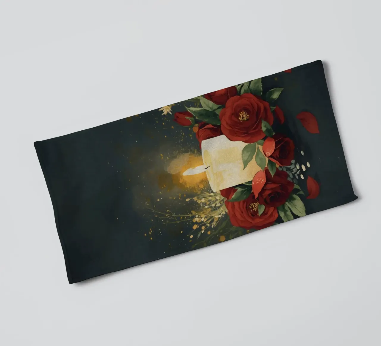 Pittura digitale di rose rosse e candele bianche asciugamano da bagno da Bloom And Brush