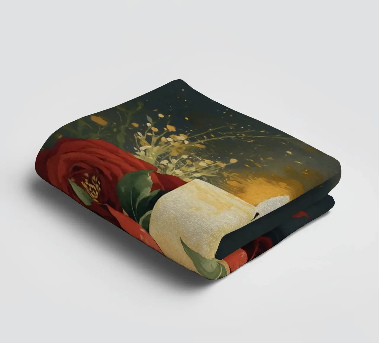 Pittura digitale di rose rosse e candele bianche asciugamano da bagno da Bloom And Brush