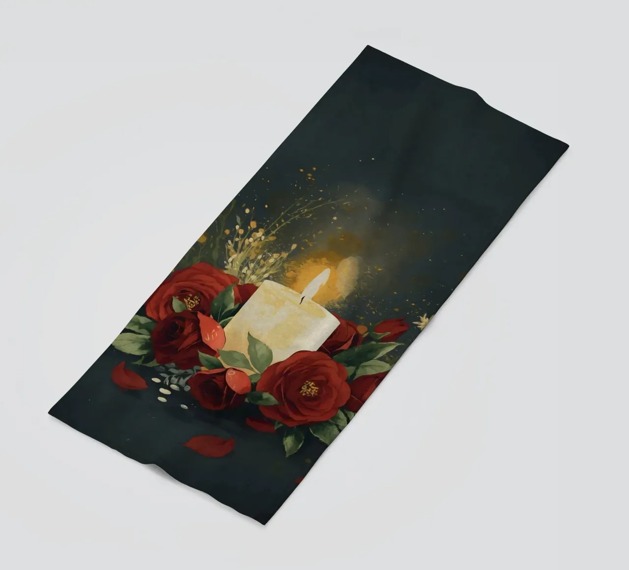 Pittura digitale di rose rosse e candele bianche telo mare da Bloom And Brush