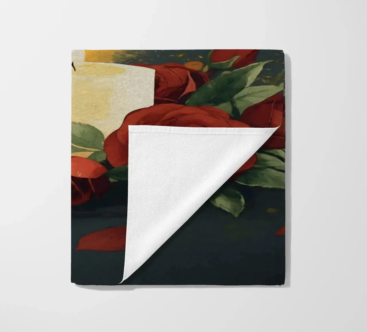 Pittura digitale di rose rosse e candele bianche telo mare da Bloom And Brush