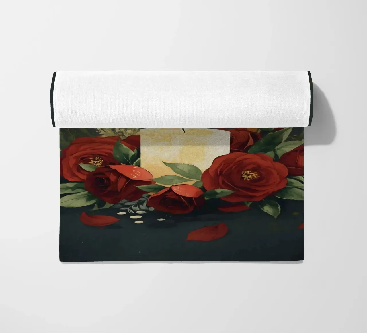 Pittura digitale di rose rosse e candele bianche telo mare da Bloom And Brush