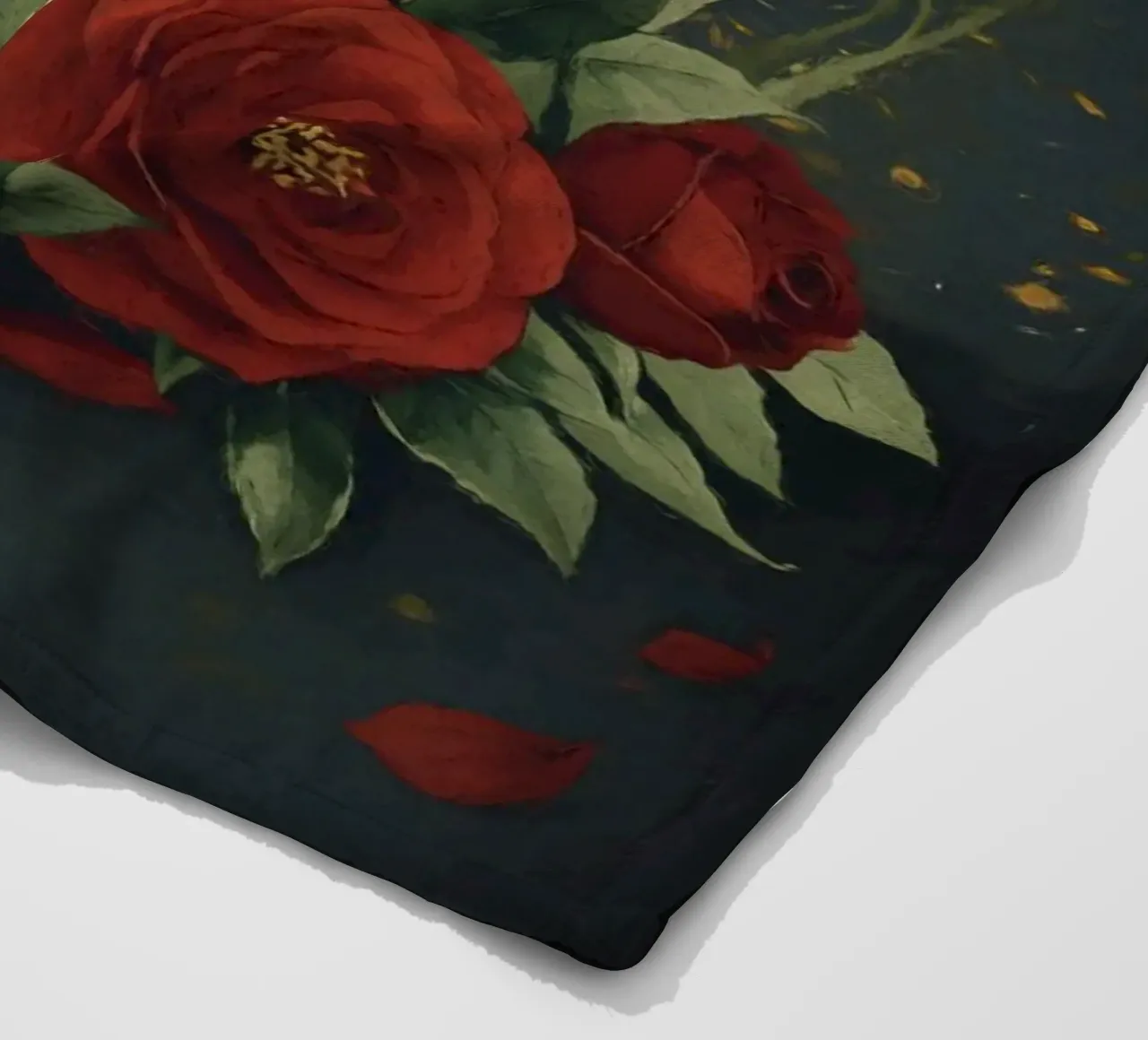 Pittura digitale di rose rosse e candele bianche coperta in pile da Bloom And Brush